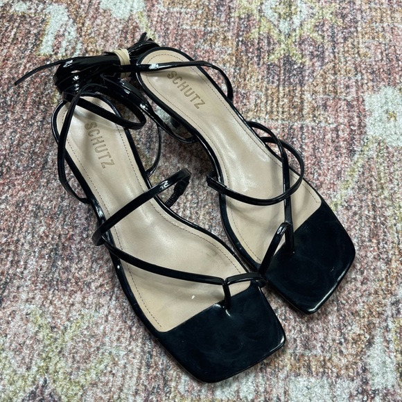 Schutz Lily Patent Leather Kitten Heel Ankle Wrap Sandals Size 9 - Picture 5 of 9